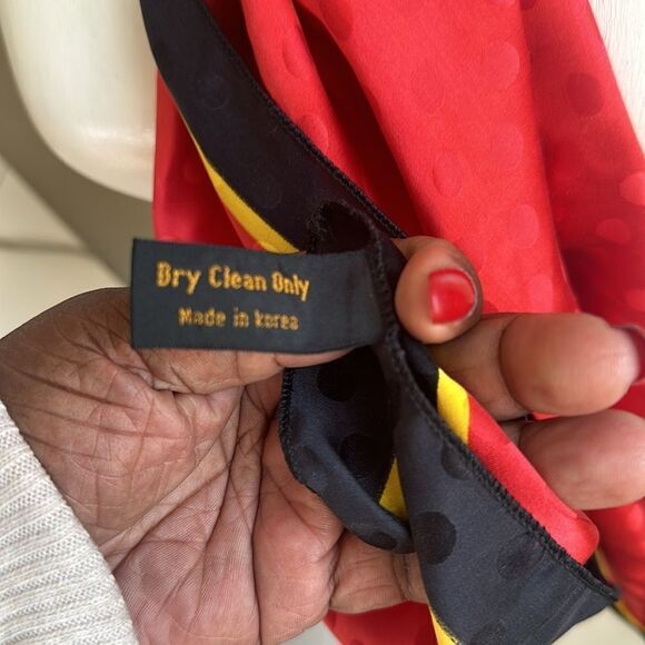 CAROLINA HERRERA Vintage Red Black Yellow Polka Dot Embossed 100% Silk Scarf - Picture 6 of 6